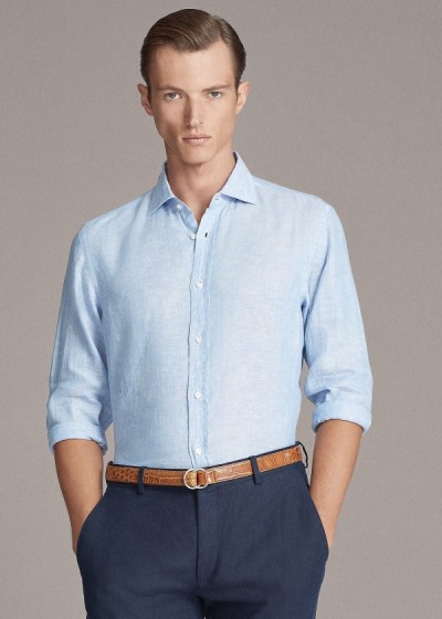 Camisa Ralph Lauren Hombre Azules - Linen Chambray - VTJYE0798